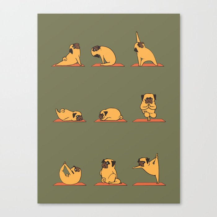 Pug Yoga In Khaki Canvas Print