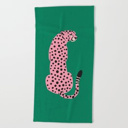 The Stare: Pink Cheetah Edition Beach Towel | Curated, Tropical, Jungle, Animal, Mid Century, Pop, Midcentury, Fierce, Art, Cats 