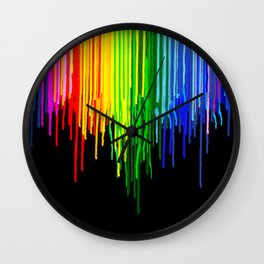 Rainbow Paint Drops on Black Wall Clock