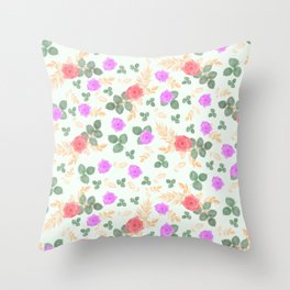 Watercolor floral pink and red rose leaf Throw Pillow