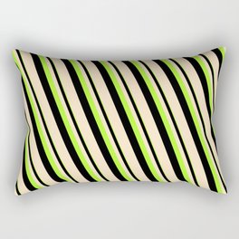 [ Thumbnail: Light Green, Black & Bisque Colored Lined Pattern Rectangular Pillow ]