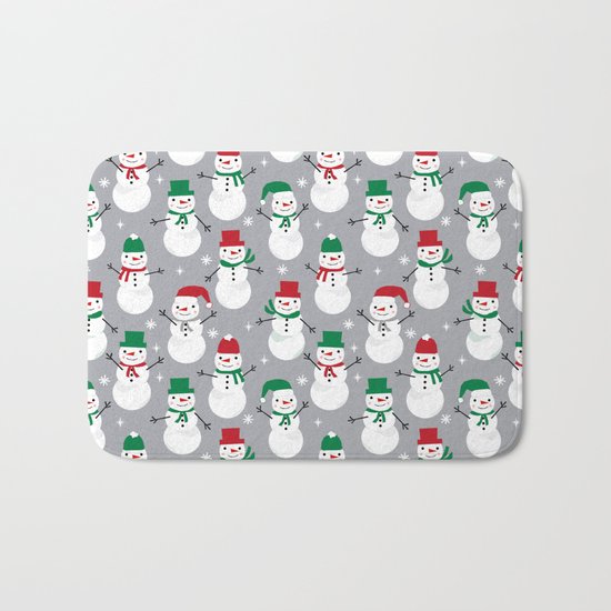 Snowman festive family fun snow day memories winter themed art pattern illustration Bath Mat