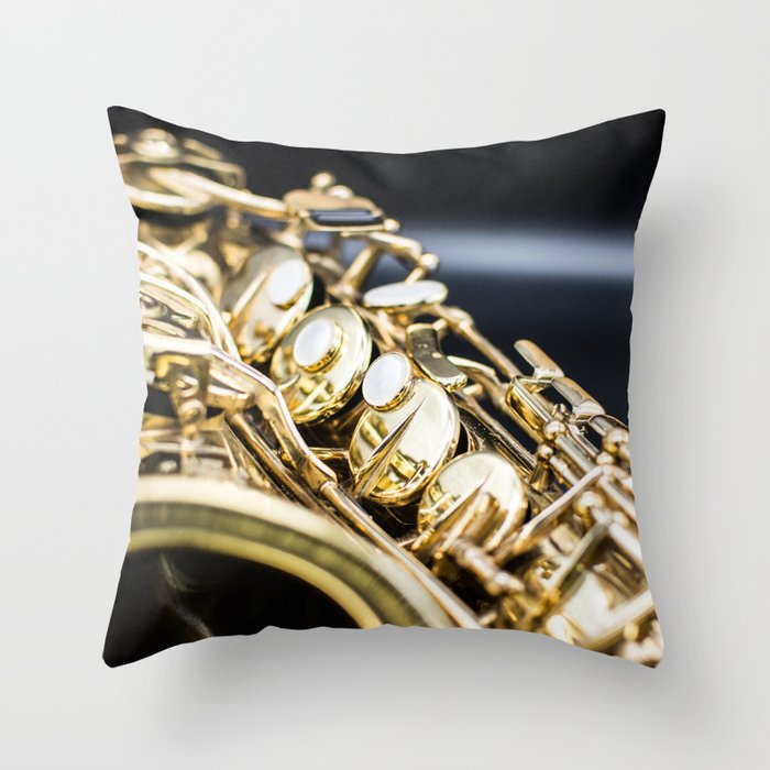 Alto saxophone black background Throw Pillow