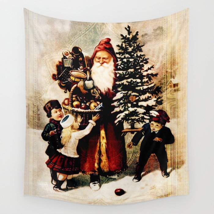 Father Christmas Arrives Wall Tapestry