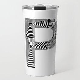 capital letter P in black and white, with lines creating volume effect Travel Mug