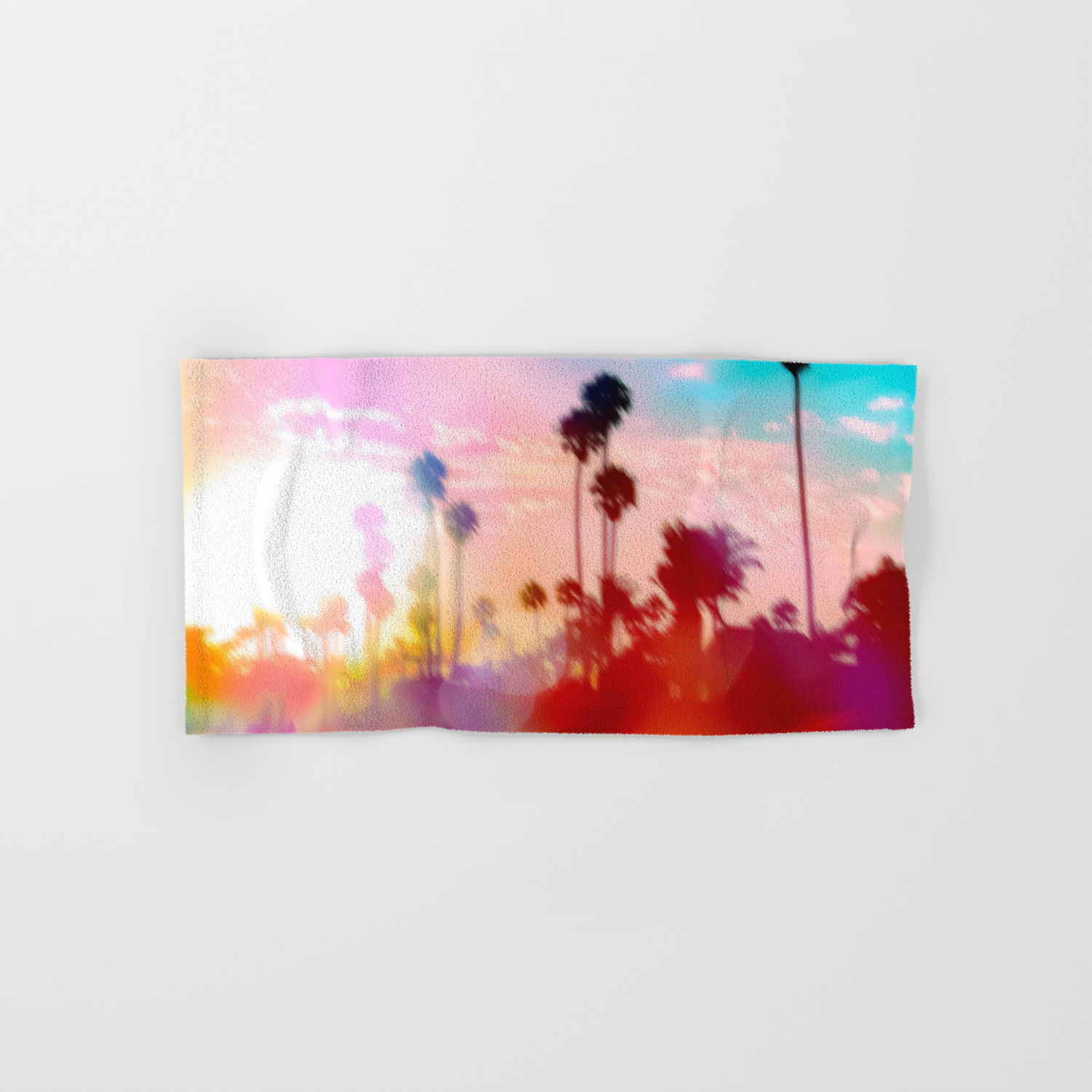 Palm Tree With Sunset Sky And Light Bokeh Abstract Background Hand