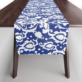 Moroccan Blue and White Casbah Damask Table Runner