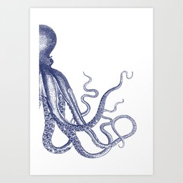 Half Octopus (Right Side) | Vintage Octopus | Diptych | Navy Blue and White | Art Print