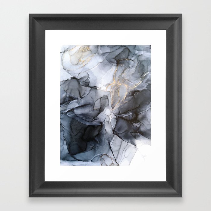 Calm But Dramatic Light Monochromatic Black Grey Abstract Framed