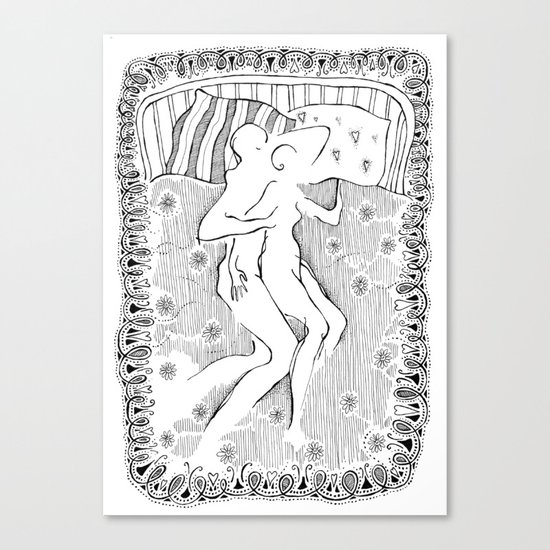 Sleeping Ink Drawing Of A Couple In Bed Abstract Zen Doodle