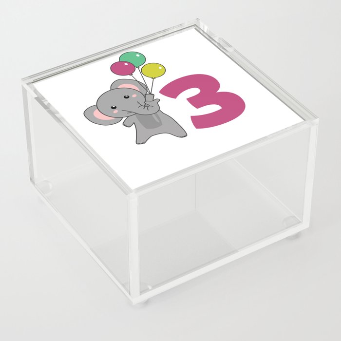 Elephant Third Birthday Balloons For Kids Acrylic Box
