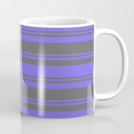 [ Thumbnail: Medium Slate Blue and Dim Gray Colored Pattern of Stripes Coffee Mug ]