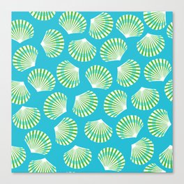 Blue and Lime Green Sea Scallop Shell Pattern Canvas Print