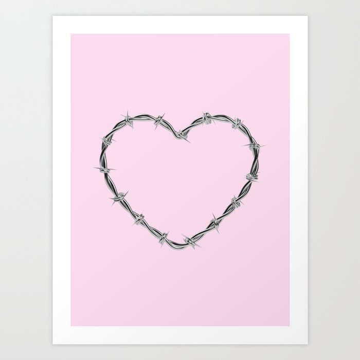 Barbed Wire Pink Heart Art Print
