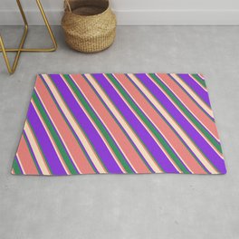 [ Thumbnail: Purple, Sea Green, Light Coral, and Bisque Colored Lined/Striped Pattern Rug ]