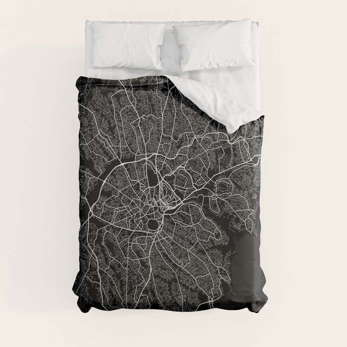 Kampala City Map of Uganda Full Moon Duvet Cover by deMAP Studio Society6