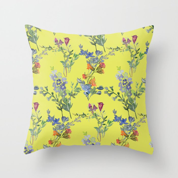 Hand Painted Watercolor Field Flowers Pattern | Pretty and Wild Throw Pillow