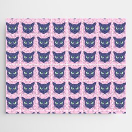Retro Modern Periwinkle Cats Pink Mini Jigsaw Puzzle