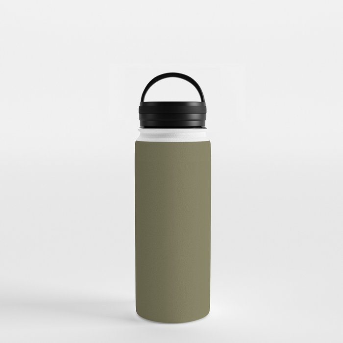 Dark Green-Brown Solid Color Pantone Olive Branch 18-0527 TCX Shades of Green Hues Water Bottle