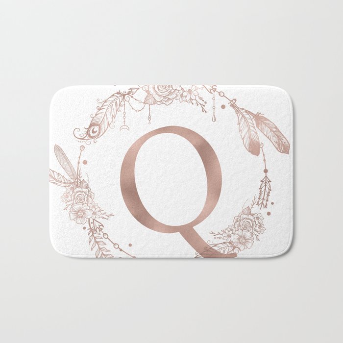 Letter Q Rose Gold Pink Initial Monogram Bath Mat By Naturemagick