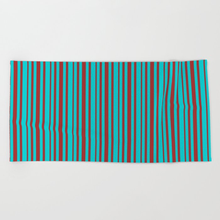Dark Turquoise and Brown Colored Pattern of Stripes Beach Towel