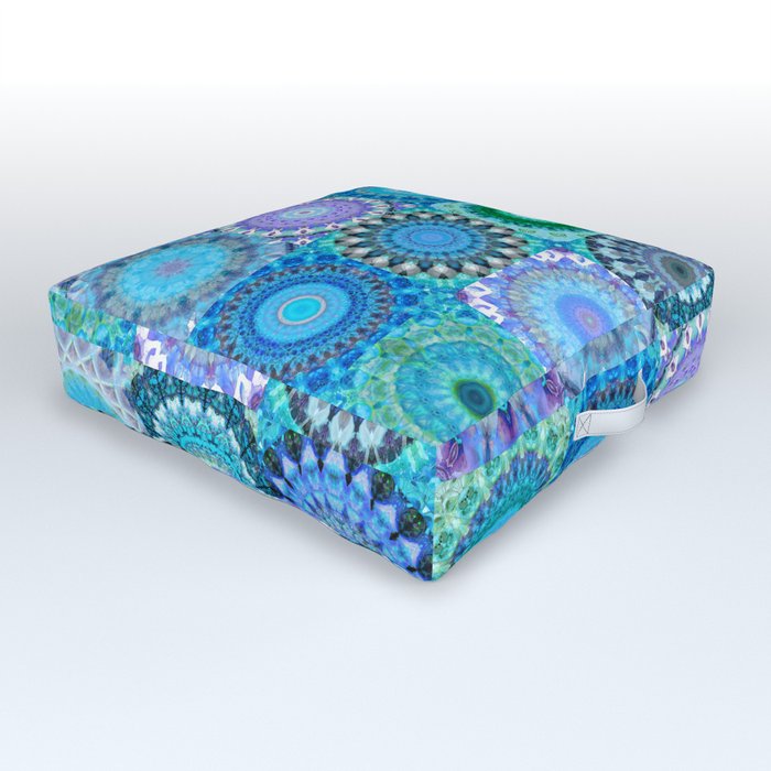 Blue Mandala Patchwork Art - Mandala Medley Three Outdoor Floor Cushion