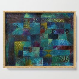 Terraced garden tropical floral Pacific blue abstract landscape painting by Paul Klee Serving Tray