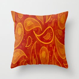 Red and Gold Paisleys in Watercolor Throw Pillow