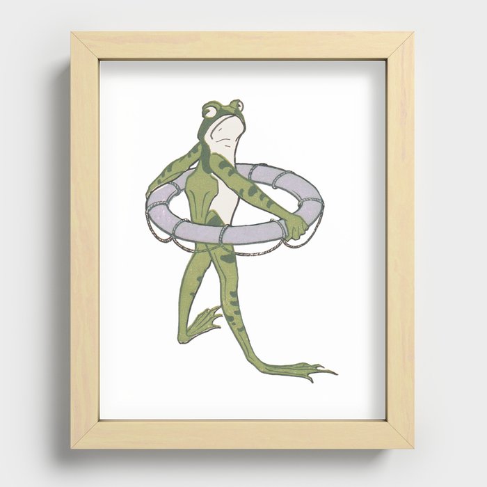 Frog with Swim Ring Vintage Art Recessed Framed Print