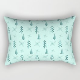 Christmas Pattern Watercolor Turquoise Tree Snowflake Rectangular Pillow