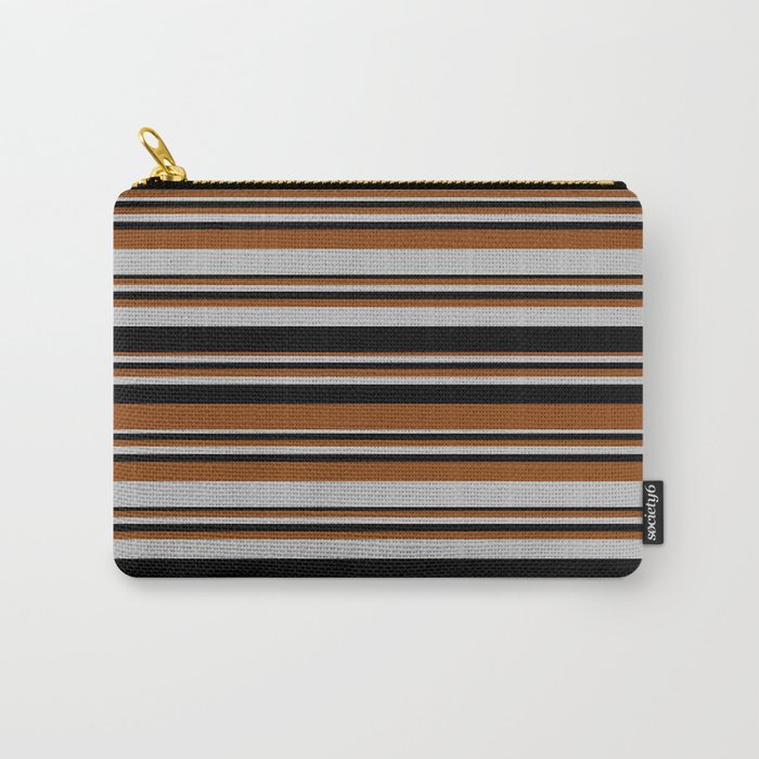 Brown, Grey, and Black Colored Lines Pattern Carry-All Pouch