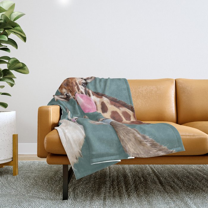 Bubble Gum Gang Dark Green Throw Blanket