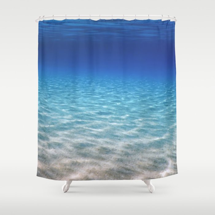Underwater Blue Ocean, Sandy sea bottom Underwater background Shower Curtain