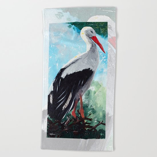 Animal - The beautiful stork - by LiliFlore Beach Towel