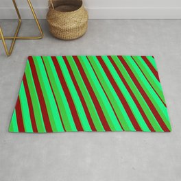 [ Thumbnail: Green, Lime Green & Dark Red Colored Stripes/Lines Pattern Rug ]