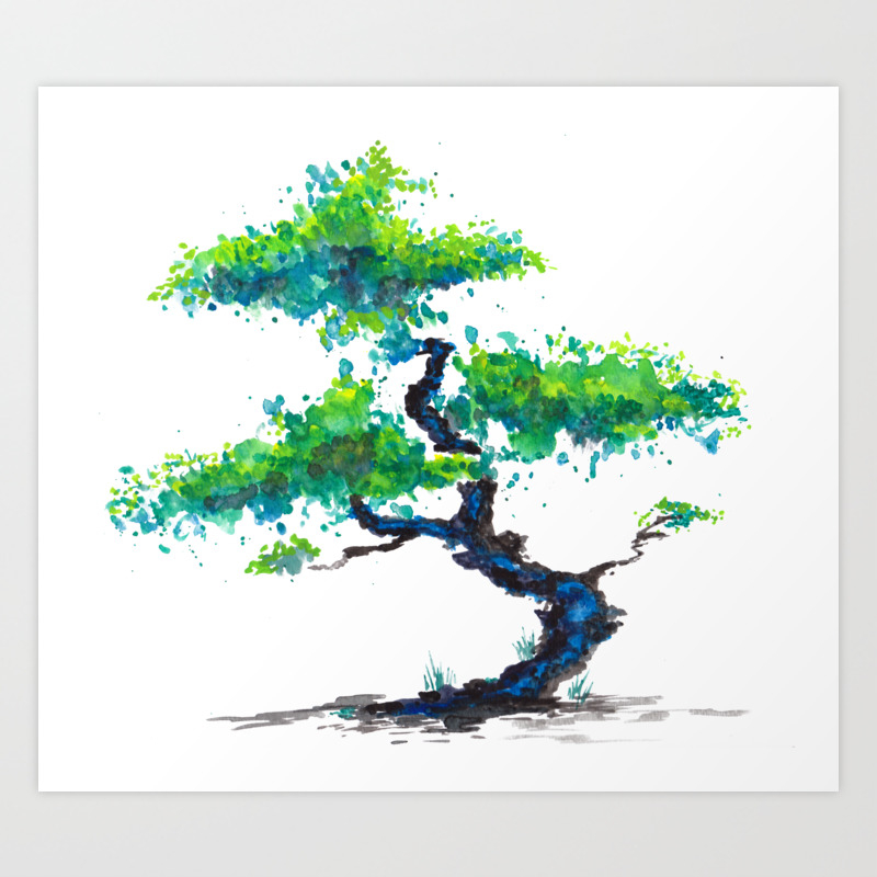 Blue Bonsai Art Print By Zeichenbloq Society6