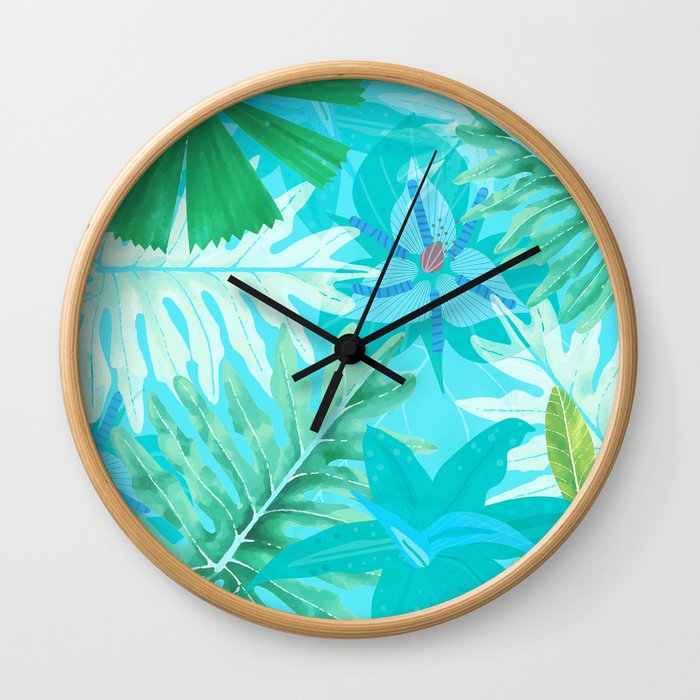My blue abstract Aloha Tropical Flower Jungle Garden Wall Clock