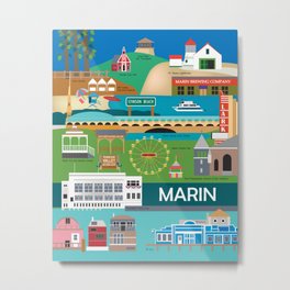Marin County, California - Collage Illustration by Loose Petals Metal Print