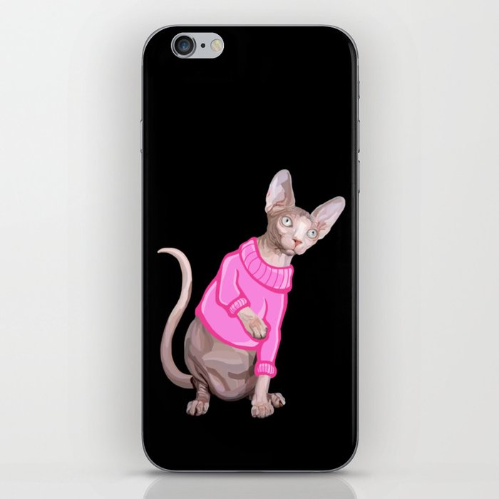 Cozy Sphynx Cat with Pink Knit Sweater  iPhone Skin