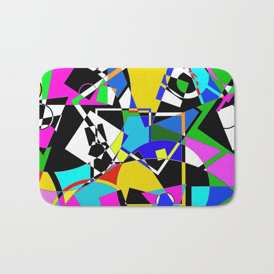 Colour Pieces - Geometric, eclectic, colourful, random pattern of shapes Bath Mat