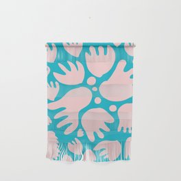 Pastel Pink and Blue Turquoise Abstract Flowers Inspired by Matisse Wall Hanging
