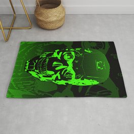 Gamer Skull CARTOON GREEN / 3D render of cyborg head Area & Throw Rug