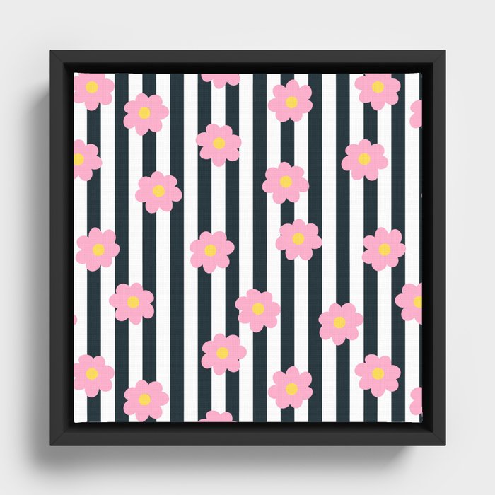 Floral Stripes Framed Canvas