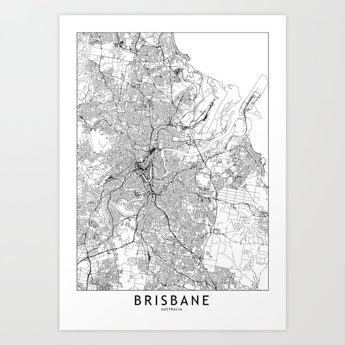 Brisbane White Map Art Print