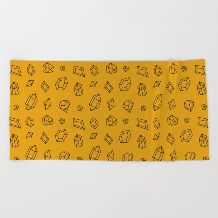 Mustard and Black Gems Pattern Beach Towel