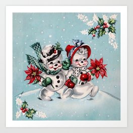 Vintage Christmas Snowman, Retro Christmas Art Print