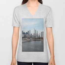 New York City and Brooklyn Bridge V Neck T Shirt