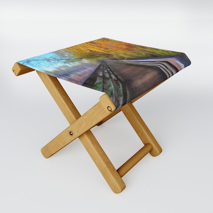 Gorgeous Gold and Yellow Willow Tree on Boardwalk Folding Stool