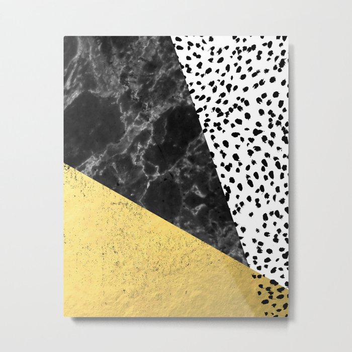 Mele - gold abstract painting art decor dorm college trendy hipster foil glitter black and white dot Metal Print