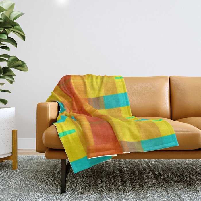 geometric symmetry pixel square pattern abstract background in orange yellow blue Throw Blanket